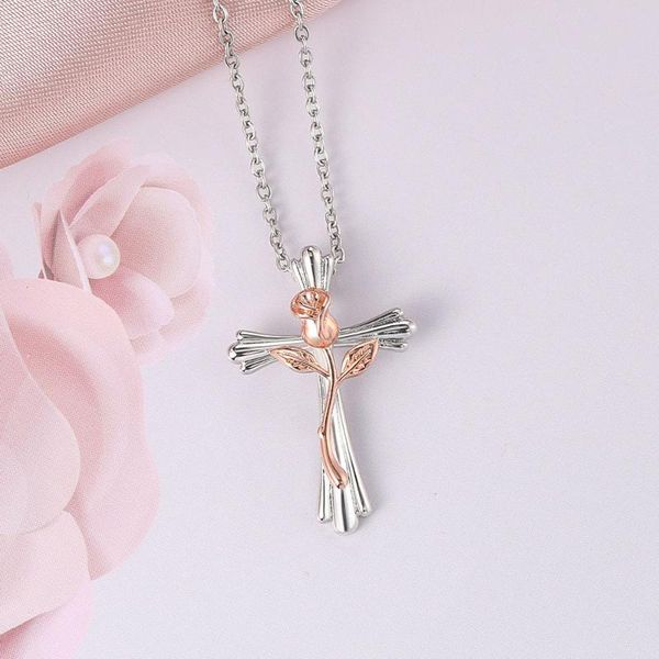 trendy cross rose flower necklace two-tone anniversary long chain bridal fine jewelry birthda party lover' gift pendant necklaces, Silver
trendy cross rose flower necklace two-tone anniversary long chain bridal fine jewelry birthda party lover' gift pendant necklaces, Silver