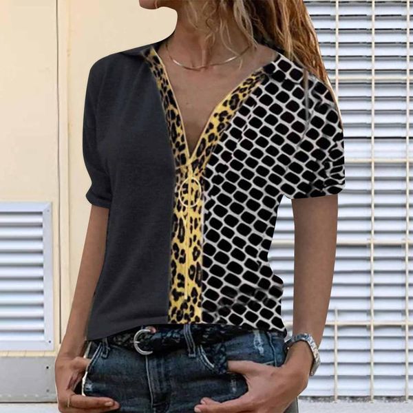 women's blouses & shirts casual fashion leopard print blouse zipper lapel color blocking short-sleeved shirt loose mujer camisetas, White
women's blouses & shirts casual fashion leopard print blouse zipper lapel color blocking short-sleeved shirt loose mujer camisetas, White