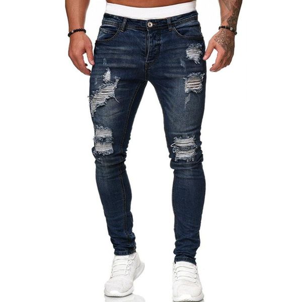 men's jeans slim hole denim pants fashion casual ripped skinny long pencil male solid color hiphop destroyed trousers d30, Blue
men's jeans slim hole denim pants fashion casual ripped skinny long pencil male solid color hiphop destroyed trousers d30, Blue