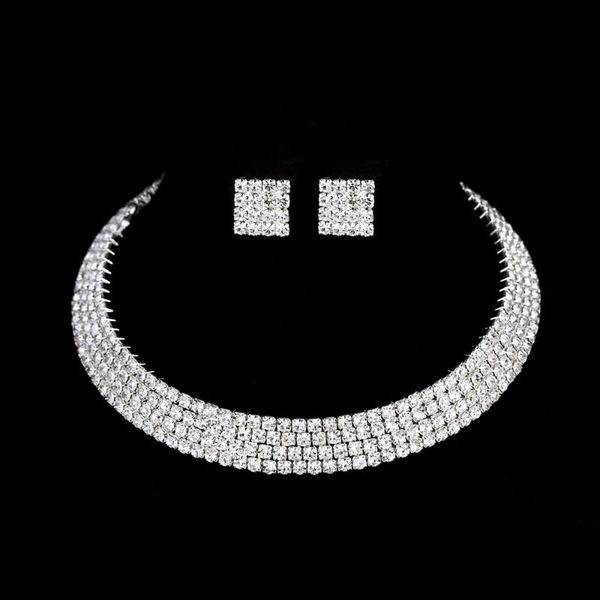 earrings & necklace high-end womens fashion bright four-row claw chain rhinestone zircon jewelry set clothing accessories, Silver
earrings & necklace high-end womens fashion bright four-row claw chain rhinestone zircon jewelry set clothing accessories, Silver