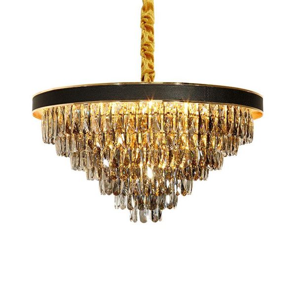 pendant lamps retro black leather smoke gray crystal multi level modern round chandelier suspension luminaire light for living room
pendant lamps retro black leather smoke gray crystal multi level modern round chandelier suspension luminaire light for living room