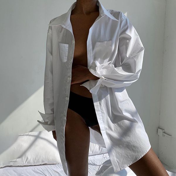 breasted turndowm collar solid blouse fashion women long sleeve single streetwear 2021 spring summer, White
breasted turndowm collar solid blouse fashion women long sleeve single streetwear 2021 spring summer, White