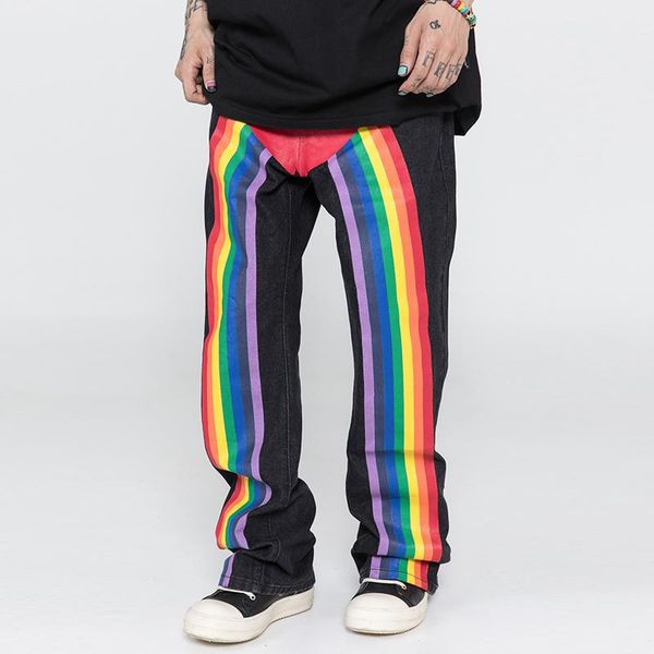 men's jeans hip hop rainbow colors striped love pattern washed pants for men and women oversize straight retro casual denim trousers, Blue
men's jeans hip hop rainbow colors striped love pattern washed pants for men and women oversize straight retro casual denim trousers, Blue