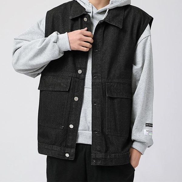 male casual jeans jacket denim vest men's cotton 2021clothing spring summer fashion waistcoat vintage korean coats vests, Black;white
male casual jeans jacket denim vest men's cotton 2021clothing spring summer fashion waistcoat vintage korean coats vests, Black;white