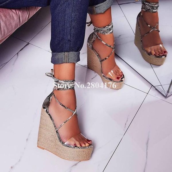 sandals est fashion open toe pvc patchwork snake leather high platform wedge ankle straps cross wedges club dress heels, Black
sandals est fashion open toe pvc patchwork snake leather high platform wedge ankle straps cross wedges club dress heels, Black