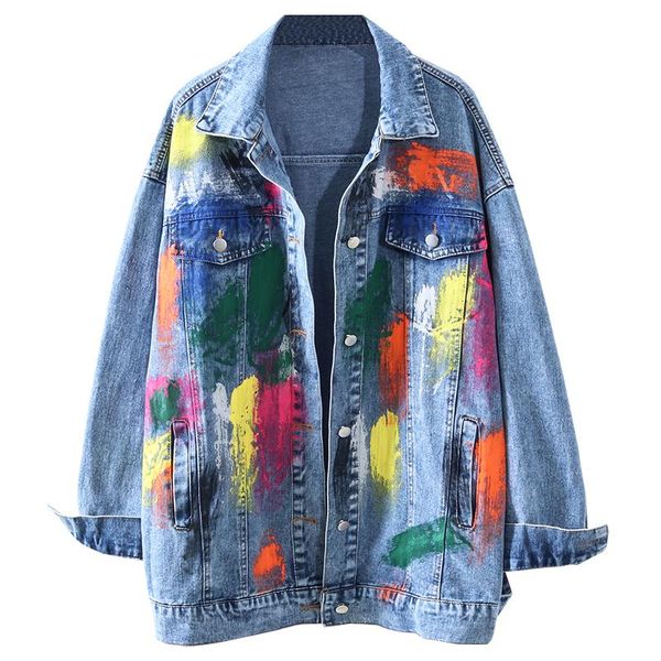 women's jackets fashion denim jacket women spring autumn hand painted color graffiti jeans loose single-breasted casual coat h484, Black;brown
women's jackets fashion denim jacket women spring autumn hand painted color graffiti jeans loose single-breasted casual coat h484, Black;brown