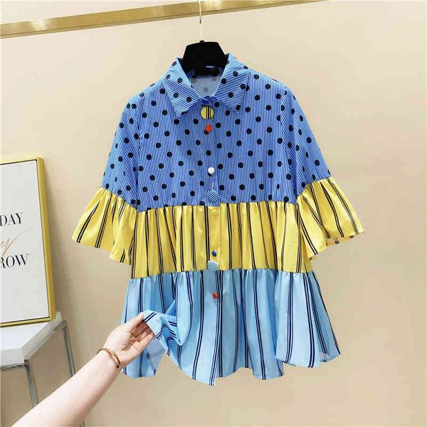 women's turn down collar half sleeves dot and stripe patchwork shirt students girls ladies shirts a3621 210428, White
women's turn down collar half sleeves dot and stripe patchwork shirt students girls ladies shirts a3621 210428, White