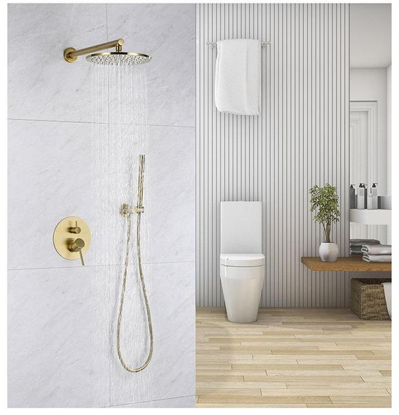 solid brass bathroom shower set brushed gold rianfall head faucet wall mounted arm mixer water sets
solid brass bathroom shower set brushed gold rianfall head faucet wall mounted arm mixer water sets