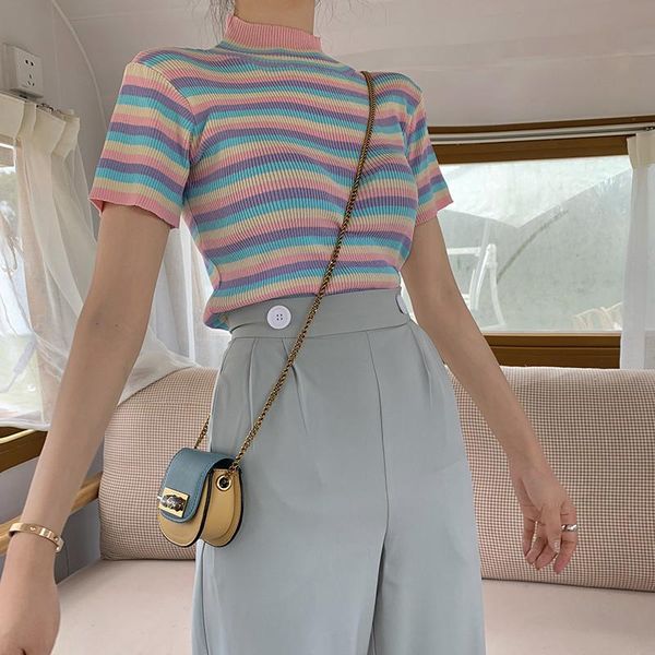 women's t-shirt 2021 summer knitted striped casual design loose t shirt women harajuku o neck short-sleeved ins sweet tee, White
women's t-shirt 2021 summer knitted striped casual design loose t shirt women harajuku o neck short-sleeved ins sweet tee, White