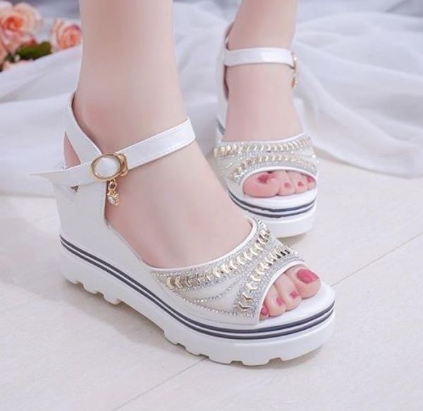 sandals high heel women pumps summer rhinestone fish mouth wedge word buckle platform roman shoes, Black 
sandals high heel women pumps summer rhinestone fish mouth wedge word buckle platform roman shoes, Black