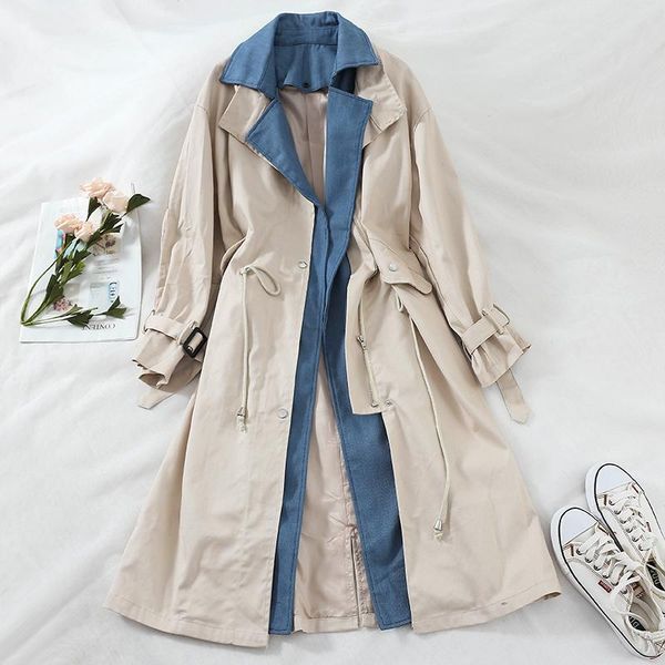 women's trench coats 2021 fashion autumn color matching harajuku style long windbreaker loose coat, Tan;black
women's trench coats 2021 fashion autumn color matching harajuku style long windbreaker loose coat, Tan;black