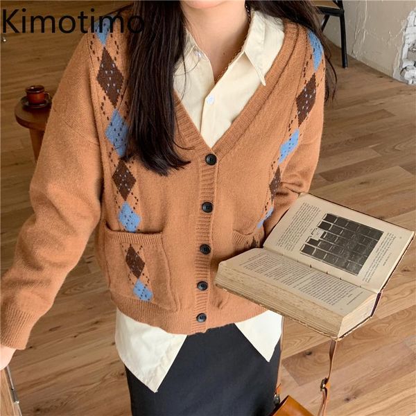 women's knits & tees kimotimo vintage argyle cardigan women 2021 autumn v-neck color contrast sweater coat korean chic long sleeve knit, White
women's knits & tees kimotimo vintage argyle cardigan women 2021 autumn v-neck color contrast sweater coat korean chic long sleeve knit, White