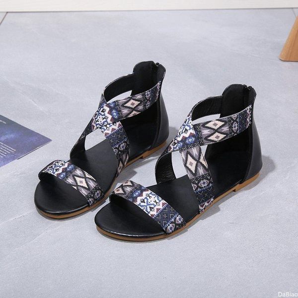summer sandals pu leather printing strip beach shoes soft comfortable cork roman, Black
summer sandals pu leather printing strip beach shoes soft comfortable cork roman, Black