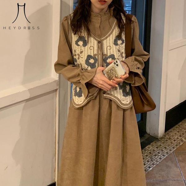 casual dresses heydress autumn vintage embroidery vest and solid dress 2pc sets female midi floral corduroy long sleeve vestidos, Black;gray
casual dresses heydress autumn vintage embroidery vest and solid dress 2pc sets female midi floral corduroy long sleeve vestidos, Black;gray