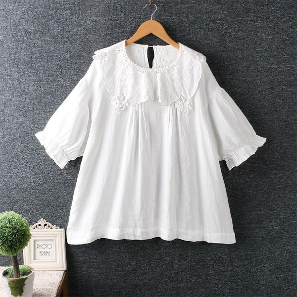 women's blouses & shirts summer wear japan style sweet large lapel women loose short sleeve shirt 821-43, White
women's blouses & shirts summer wear japan style sweet large lapel women loose short sleeve shirt 821-43, White