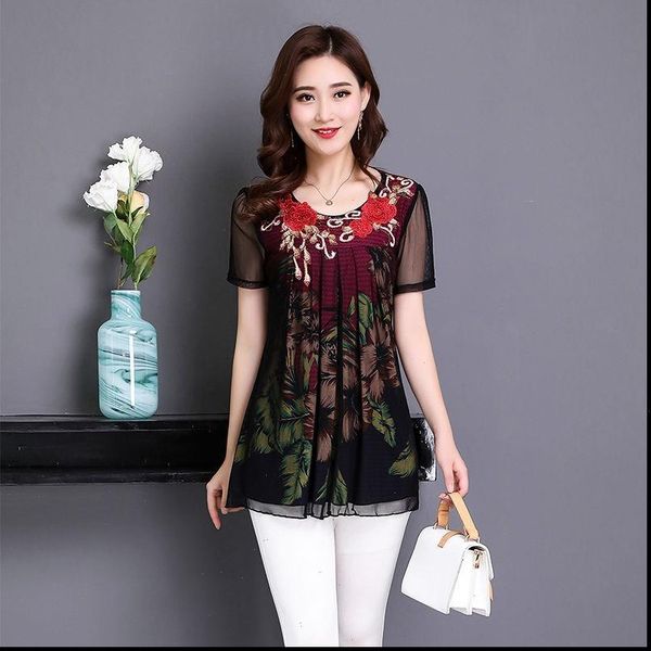 women shirts summer middle aaged print casual chiffon blouse female fashion short sleeve plus size 4xl, White
women shirts summer middle aaged print casual chiffon blouse female fashion short sleeve plus size 4xl, White