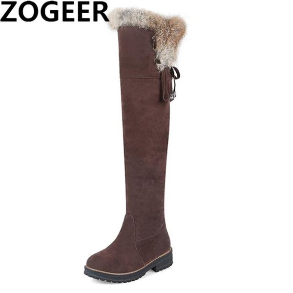 warm snow boots women 2021 winter shoes suede knee high ladies fashion low heels fur plush long, Black
