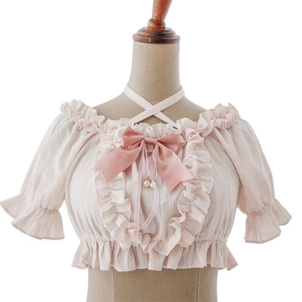 women's blouses & shirts summer japanese lolita pink blouse women cute vintage ruffles short sleeve crop female kawaii jsk cosplay pri, White
women's blouses & shirts summer japanese lolita pink blouse women cute vintage ruffles short sleeve crop female kawaii jsk cosplay pri, White