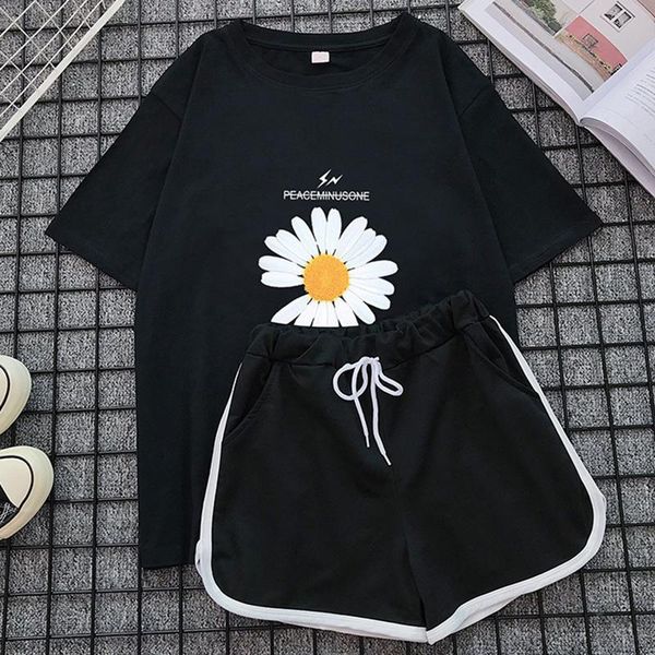 men's shorts women's daisy printing sports suit summer loose ins fashionable short-sleeved casual two-piece, White;black
men's shorts women's daisy printing sports suit summer loose ins fashionable short-sleeved casual two-piece, White;black