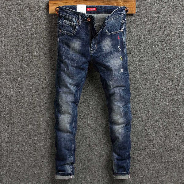 men's jeans korean style fashion retro blue elastic slim fit ripped embroidery designer streetwear hip hop denim pants b3nu
men's jeans korean style fashion retro blue elastic slim fit ripped embroidery designer streetwear hip hop denim pants b3nu
