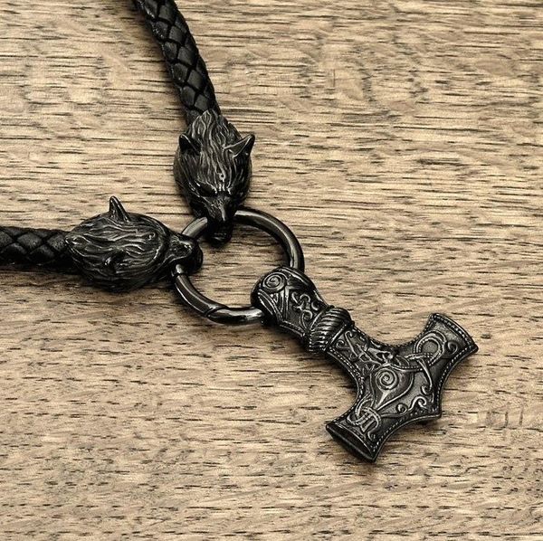 pendant necklaces northern european-style viking leather necklace woven hammer celtic wolf head men's long amulet ornament, Silver
pendant necklaces northern european-style viking leather necklace woven hammer celtic wolf head men's long amulet ornament, Silver