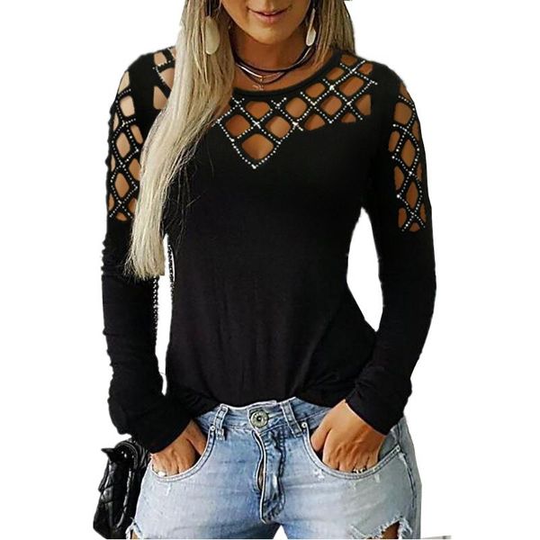 women's t-shirt elegant women autumn winter slim t-shirts patchwork hollow out design beading decor see through o-neck long sleeve soli, White
women's t-shirt elegant women autumn winter slim t-shirts patchwork hollow out design beading decor see through o-neck long sleeve soli, White