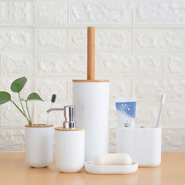 bath accessory set bamboo six-piece cleaning tool toilet brush toothbrush holder cup soap lotion dispenser bathroom accessories
bath accessory set bamboo six-piece cleaning tool toilet brush toothbrush holder cup soap lotion dispenser bathroom accessories