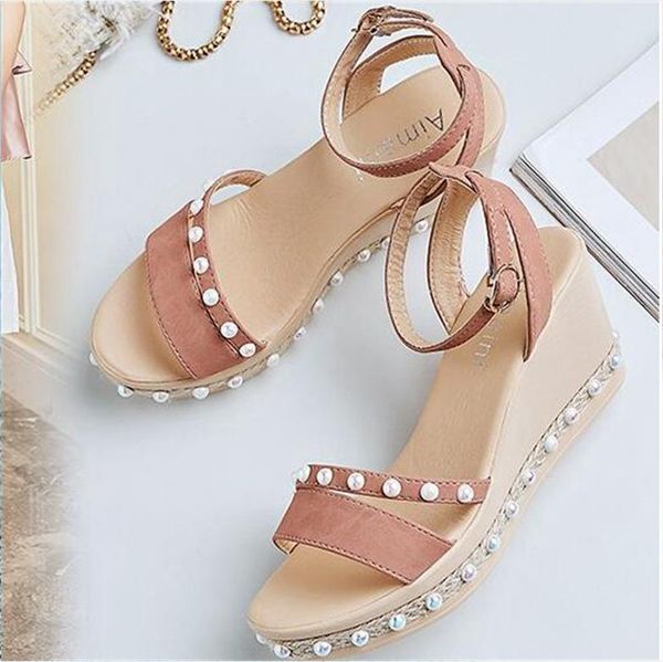 fashion pearl med platform wedges women sandals front rear strap ankle shoes buckle solid summer, Black
fashion pearl med platform wedges women sandals front rear strap ankle shoes buckle solid summer, Black