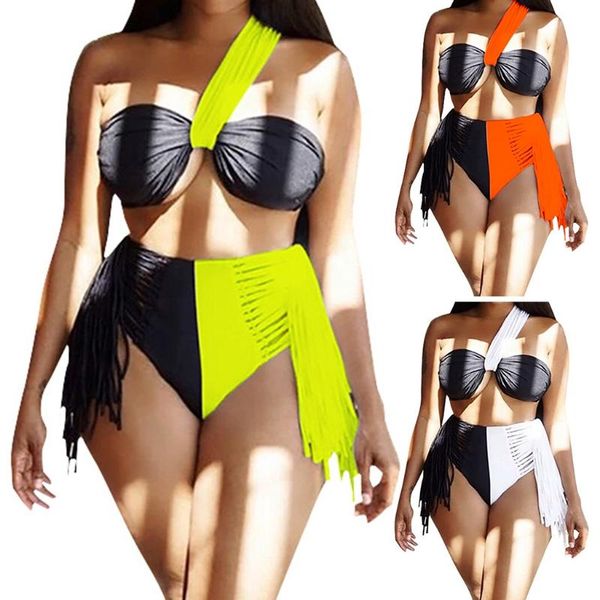 women 2pcs bikini set one shoulder color block swimsuit tassel bathing suit l43e two-piece suits
women 2pcs bikini set one shoulder color block swimsuit tassel bathing suit l43e two-piece suits