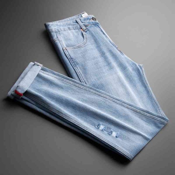 hong kong fashion brand can't refuse light color jeans summer versatile thin stretch cotton men's slim hole, Blue
hong kong fashion brand can't refuse light color jeans summer versatile thin stretch cotton men's slim hole, Blue