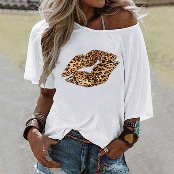 women's t-shirt leopard print lips t shirt for women skew shoulder short sleeve o-neck koszulki damskie clothes tshirts, White
women's t-shirt leopard print lips t shirt for women skew shoulder short sleeve o-neck koszulki damskie clothes tshirts, White