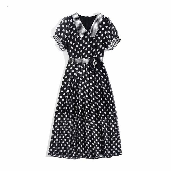 dress european high street spring summer women peter pan collar polka dot prints short sleeve mid-calf a-line casual dress, Black;gray
dress european high street spring summer women peter pan collar polka dot prints short sleeve mid-calf a-line casual dress, Black;gray