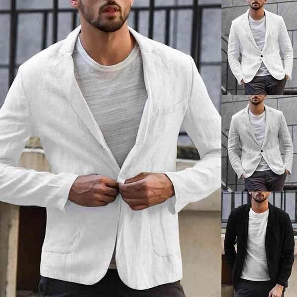 men's suits & blazers spring solid color long sleeve pockets cotton linen slim coat jacket coats clothing korean 1qn3, White;black
men's suits & blazers spring solid color long sleeve pockets cotton linen slim coat jacket coats clothing korean 1qn3, White;black