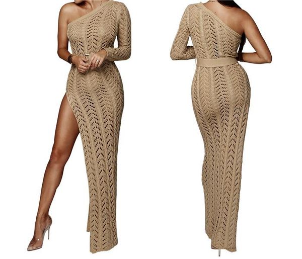 casual dresses 2021 brand women dress hollow out one shoulder knitted long high slit bodycon night vestidos de fiesta, Black;gray
casual dresses 2021 brand women dress hollow out one shoulder knitted long high slit bodycon night vestidos de fiesta, Black;gray