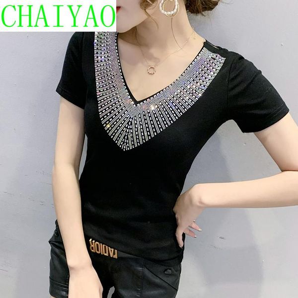 women's t-shirt summer european clothes girls chic v-neck shiny diamonds women short sleeve back slim tees 2021 t13113a, White
women's t-shirt summer european clothes girls chic v-neck shiny diamonds women short sleeve back slim tees 2021 t13113a, White