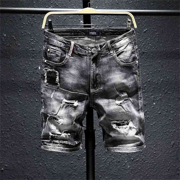men gray ripped denim shorts summer holes black jeans soft cotton stretch jean knee length 210716, White;black
men gray ripped denim shorts summer holes black jeans soft cotton stretch jean knee length 210716, White;black