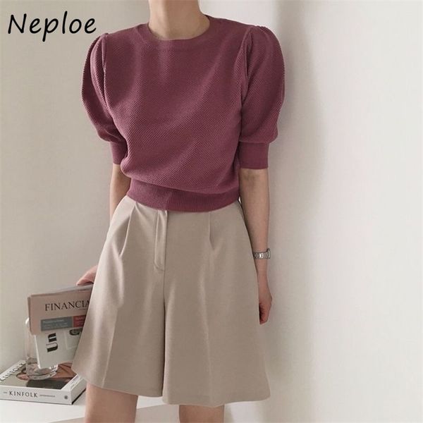 o neck pullover short sleeve knit sweater women simple solid summer loose pull femme all match sueter 210422, White;black
o neck pullover short sleeve knit sweater women simple solid summer loose pull femme all match sueter 210422, White;black