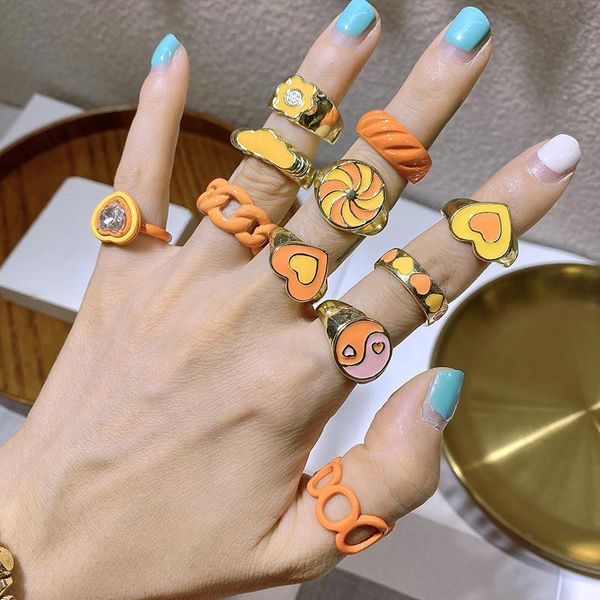 cluster rings uilz trendy orange enamel for women fashion heart geometry chunky metal ring summer stacking travel jewelry drop, Golden;silver
cluster rings uilz trendy orange enamel for women fashion heart geometry chunky metal ring summer stacking travel jewelry drop, Golden;silver