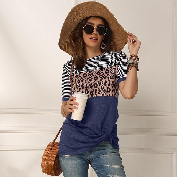 women's blouses & shirts ladies summer short-sleeved round neck solid color stitching striped leopard print pullover t-shirt casual lo, White
women's blouses & shirts ladies summer short-sleeved round neck solid color stitching striped leopard print pullover t-shirt casual lo, White
