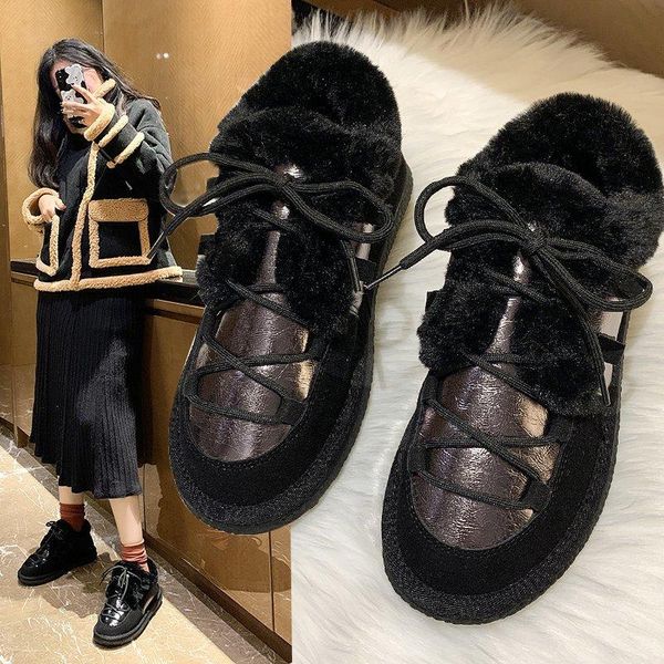 boots leather woman snow natural fur warm wool women's lace-up round toe flat with winter botas mujer, Black
boots leather woman snow natural fur warm wool women's lace-up round toe flat with winter botas mujer, Black