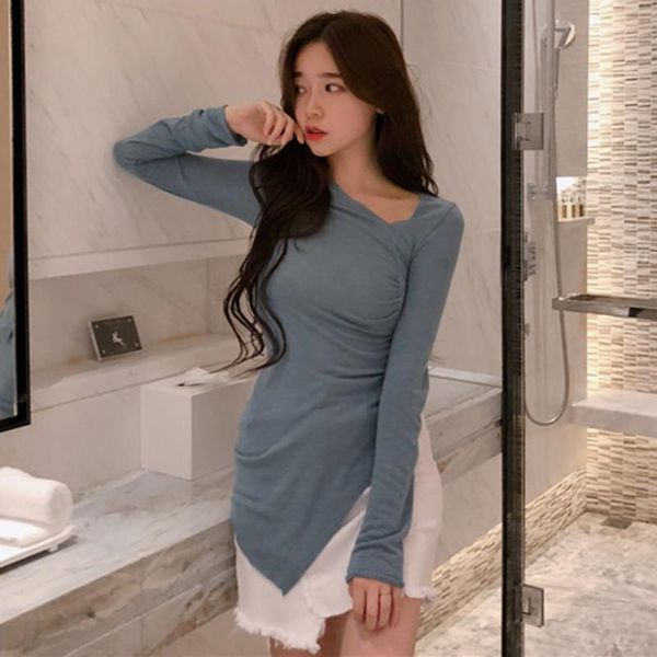 women's t-shirt korean style self-cultivation basis spring autumn clothing t-shirts asymmetricall long sleeve casual fashion brand, White
women's t-shirt korean style self-cultivation basis spring autumn clothing t-shirts asymmetricall long sleeve casual fashion brand, White