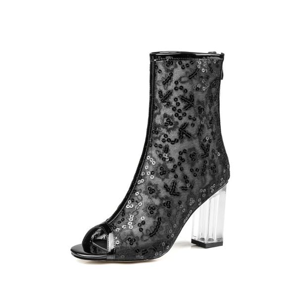 kmeioo summer style hollowed out high heeled boots women net surface lace peep toe thick heel sandals dress party shoes 8cm, Black
kmeioo summer style hollowed out high heeled boots women net surface lace peep toe thick heel sandals dress party shoes 8cm, Black