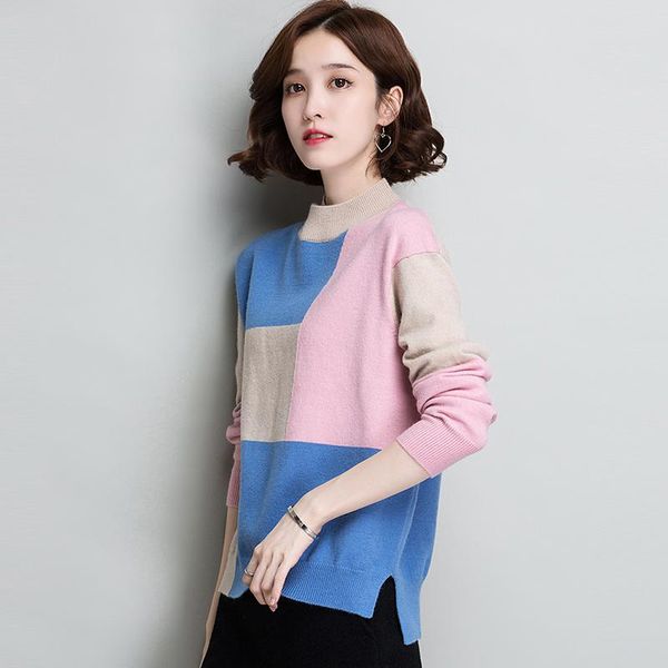 women's sweaters colour-matched sweater 2021 bottom-laying autumn-winter pullover loose version short half-high-collar knitted trend, White;black
women's sweaters colour-matched sweater 2021 bottom-laying autumn-winter pullover loose version short half-high-collar knitted trend, White;black