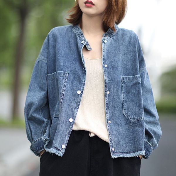 johnature autumn korean solid color o-neck long sleeve single breasted denim coat fashion patchwork pockets women coats 210521, Black;brown
johnature autumn korean solid color o-neck long sleeve single breasted denim coat fashion patchwork pockets women coats 210521, Black;brown