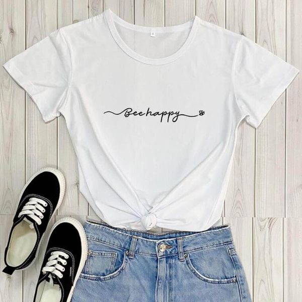 women's t-shirt bee happy be shirt arrival summer casual 100%cotton funny t cute bees quotes shirts gift for her, White
women's t-shirt bee happy be shirt arrival summer casual 100%cotton funny t cute bees quotes shirts gift for her, White