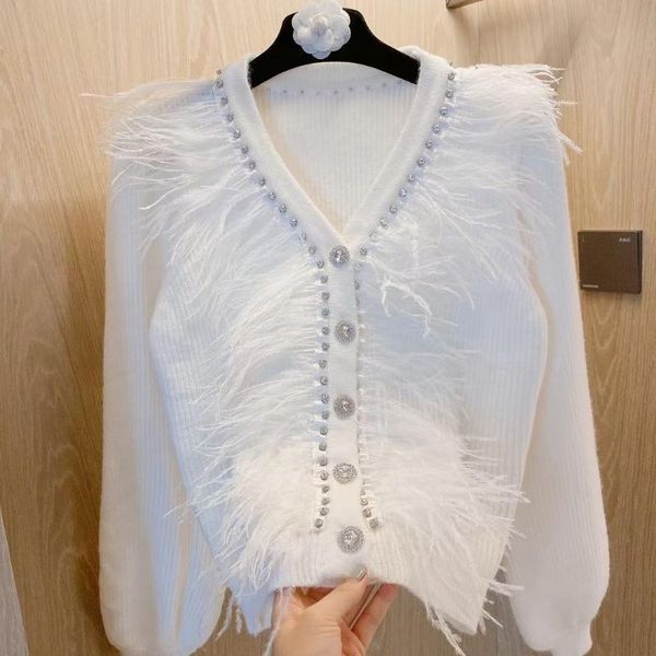 women's knits & tees 2021 autumn ostrich hair fairy slim slimming sweet and age-reducing rhinestone buckle wild v-neck knitted cardigan, White
women's knits & tees 2021 autumn ostrich hair fairy slim slimming sweet and age-reducing rhinestone buckle wild v-neck knitted cardigan, White