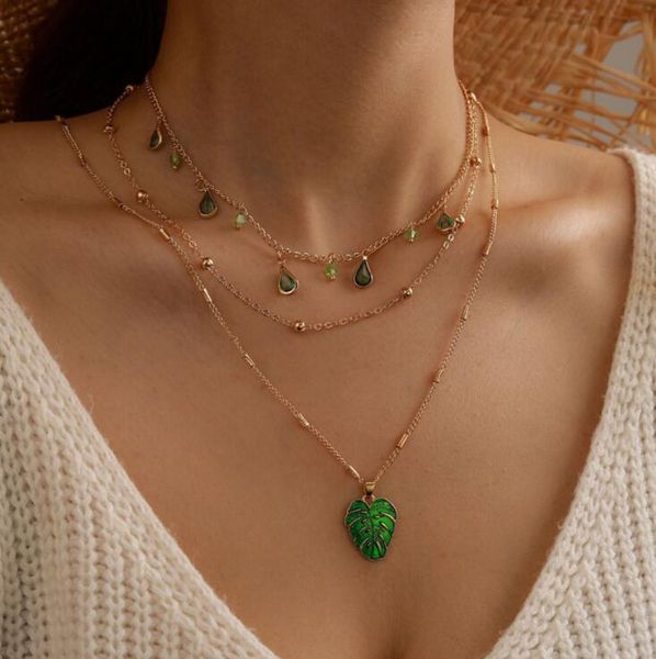 chokers bohemian green leaf pendant necklace water drop shiny rhinestone chain choker multi-layer for women jewelry, Golden;silver
chokers bohemian green leaf pendant necklace water drop shiny rhinestone chain choker multi-layer for women jewelry, Golden;silver