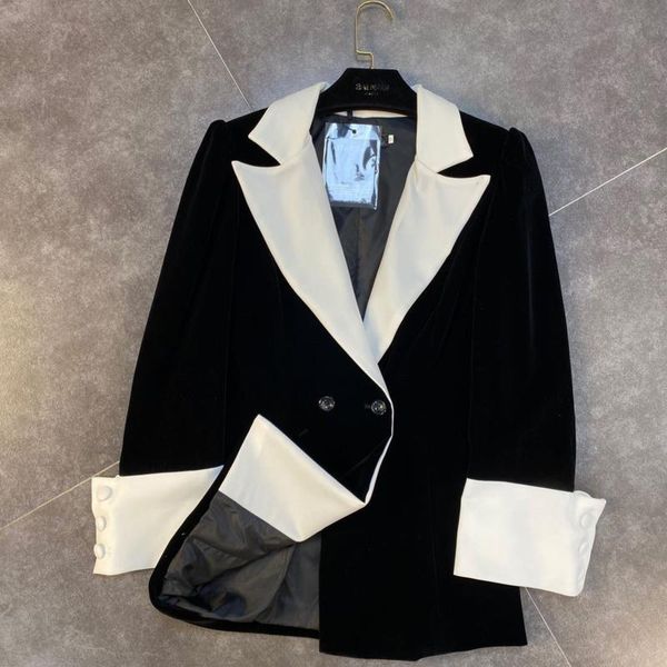 women's suits & blazers deat autumn fashion casual lapel and long sleeve black white color double breasted slim blazer coat women se974, White;black
women's suits & blazers deat autumn fashion casual lapel and long sleeve black white color double breasted slim blazer coat women se974, White;black