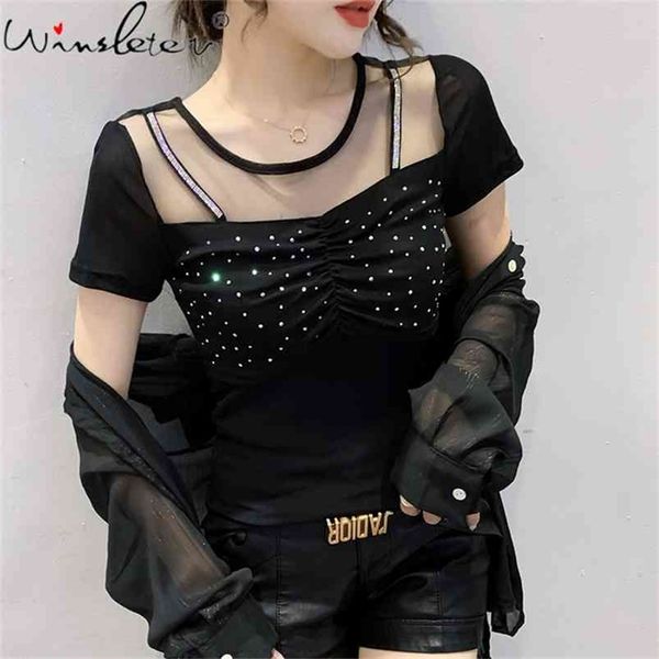 summer korean style t-shirt patchwork mesh shiny diamonds women short sleeve all match bottoming shirt tees t14301a 210421, Black;gray
summer korean style t-shirt patchwork mesh shiny diamonds women short sleeve all match bottoming shirt tees t14301a 210421, Black;gray