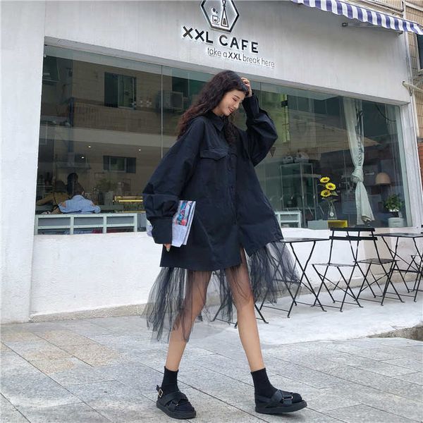 korean stitching screen yarn long shirt lace full solid streetwear shirts casual women 210615, White
korean stitching screen yarn long shirt lace full solid streetwear shirts casual women 210615, White